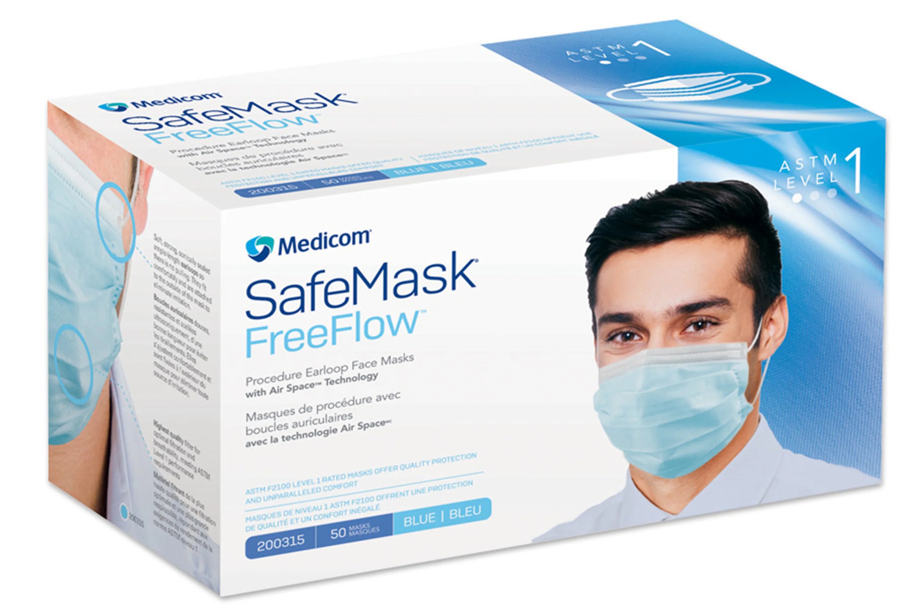 SafeMask FreeFlow Procedure Earloop Masks - ASTM Level 1